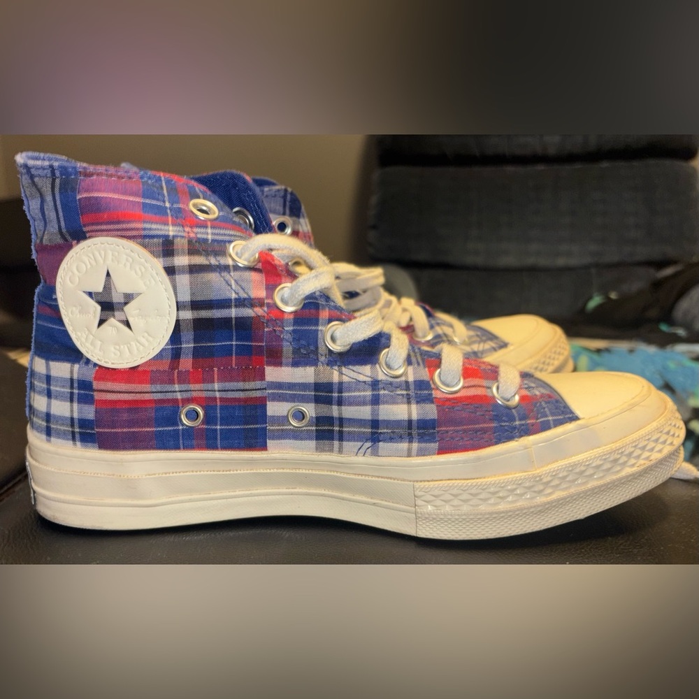 Converse Plaid High-Top Sneakers - Red, Blue, White